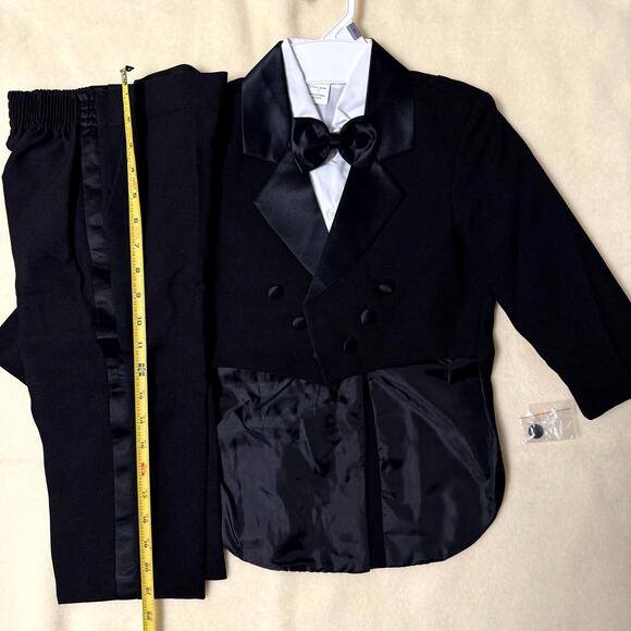 Vintage 90s Tuxedo Suit Set Boys Size 3T Black White 100% Polyester 4-Piece - Picture 6 of 9
